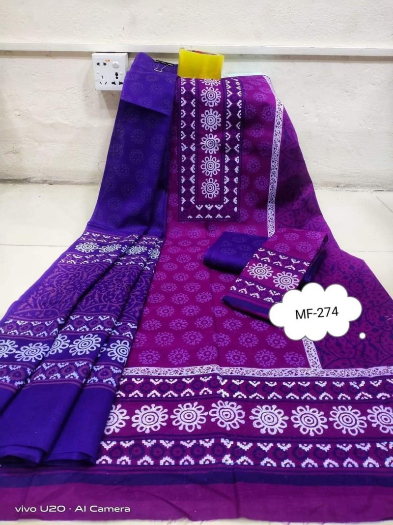 আকর্ষণীয় ডিজাইনে আনস্টিচড কটন থ্রি পিস